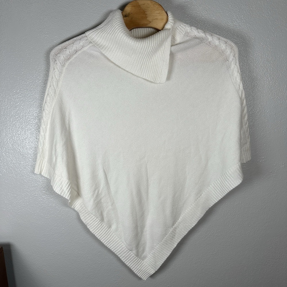 Talbots Poncho Sweater Womens 1X Ivory Cream Oversized‎ Boxy Knit Mock Neck